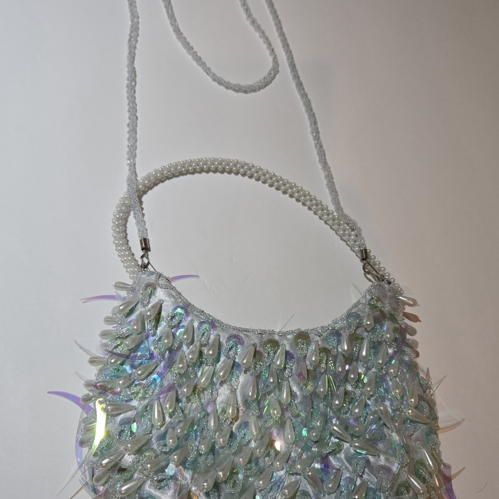 Silver and White Shoulder Bag with Iridescent Design